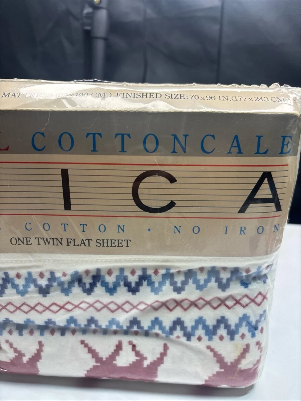 Utica Stevens Flannel Cotton Running Reindeer Twin Flat Sheet NIP 1986 Vtg